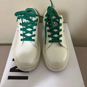 GANNI White & Green Sporty Mix Cupsole Sneakers, size 37